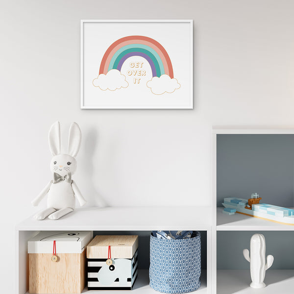 Get over it art print 11x14 rainbow framed in kids room