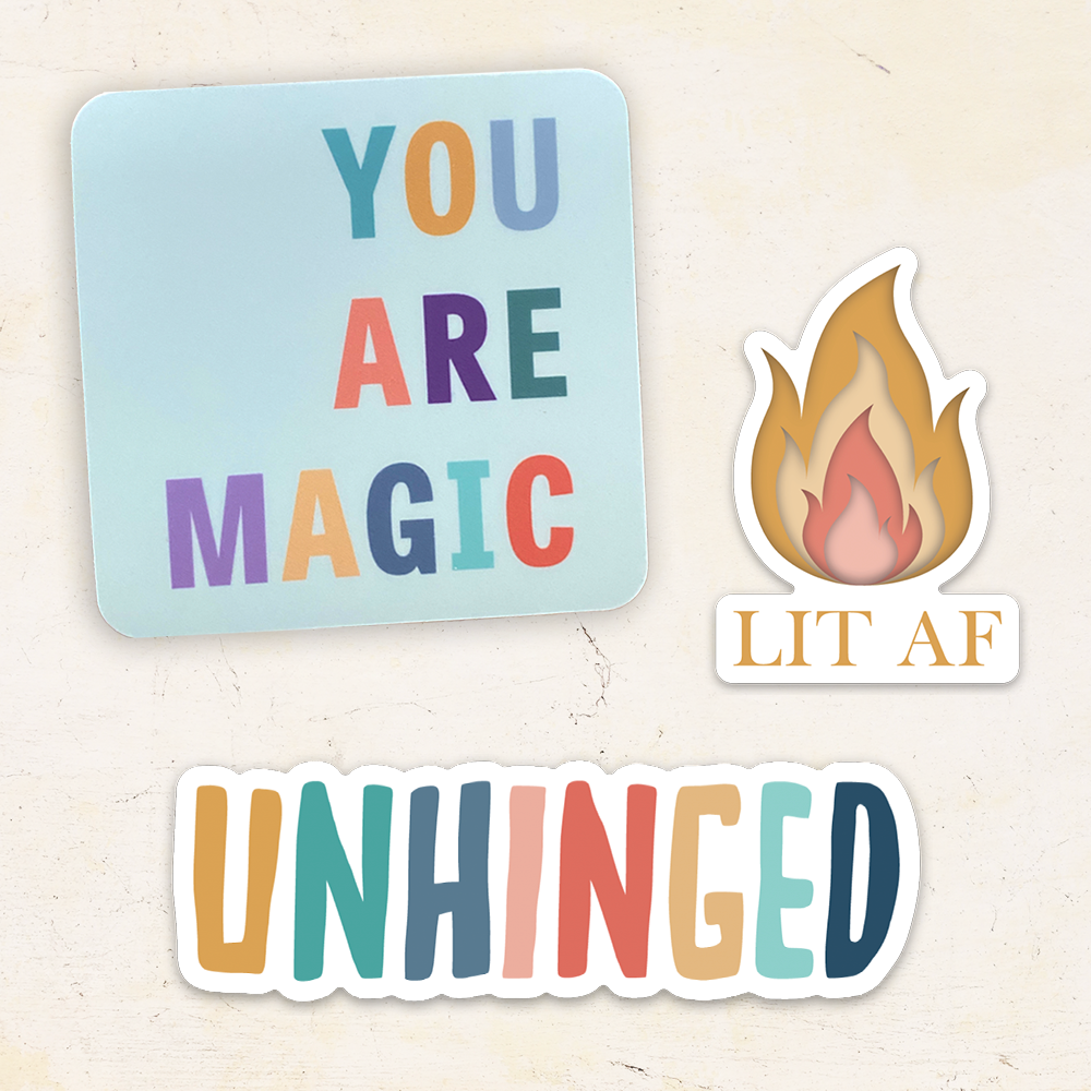 Collection of 12 vinyl waterproof color safe dishwasher safe stickers