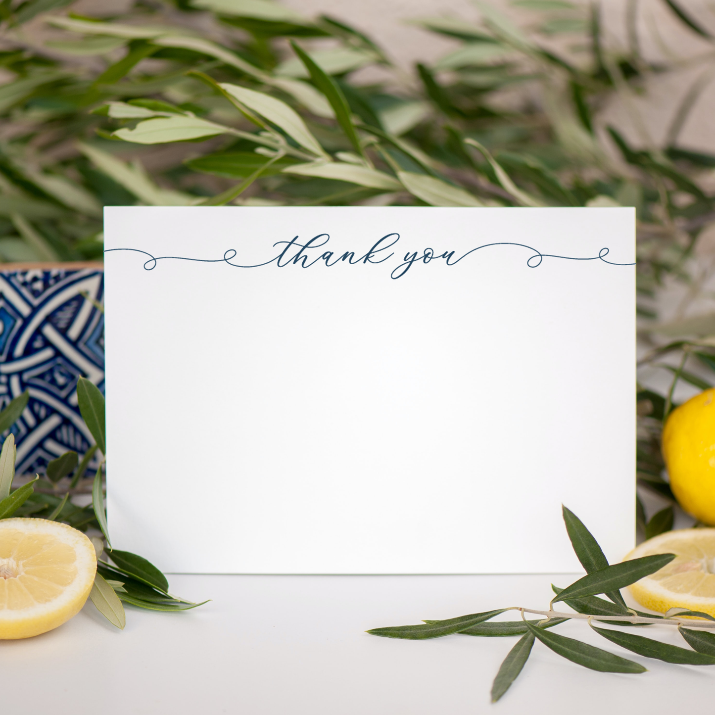 Thank you, for real...you're the best; 10 flat notecard set with envelopes; navy script font on white