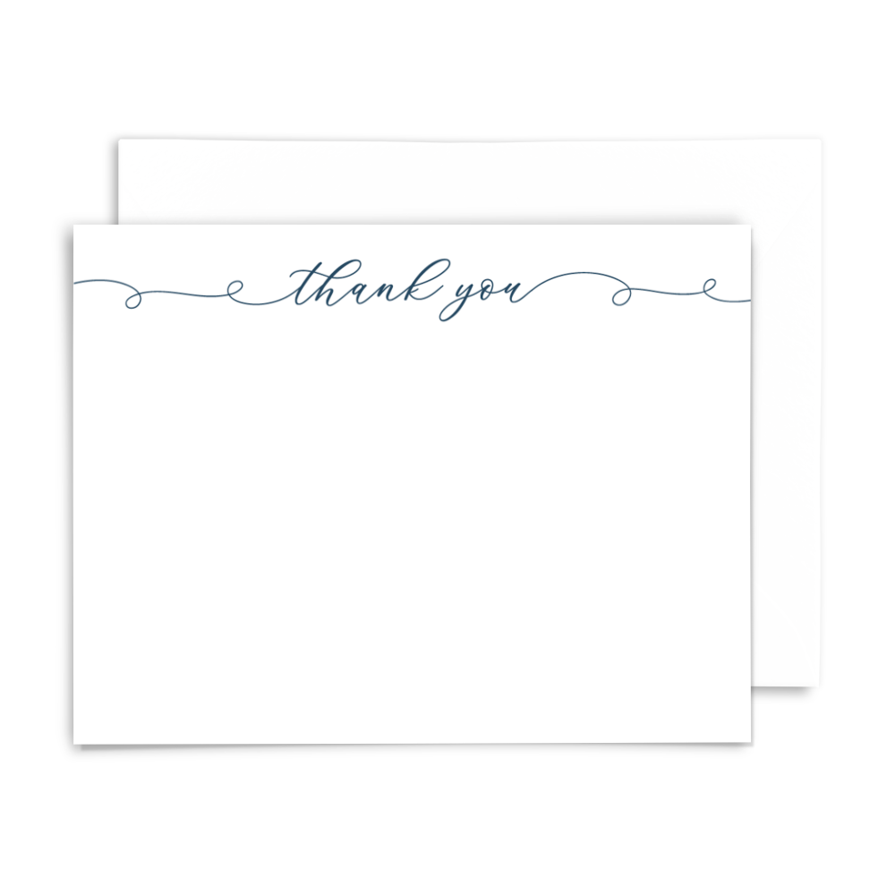 Thank you, for real...you're the best; 10 flat notecard set with envelopes; navy script font on white