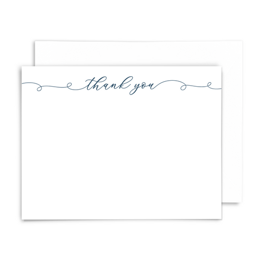 Thank you, for real...you're the best; 10 flat notecard set with envelopes; navy script font on white