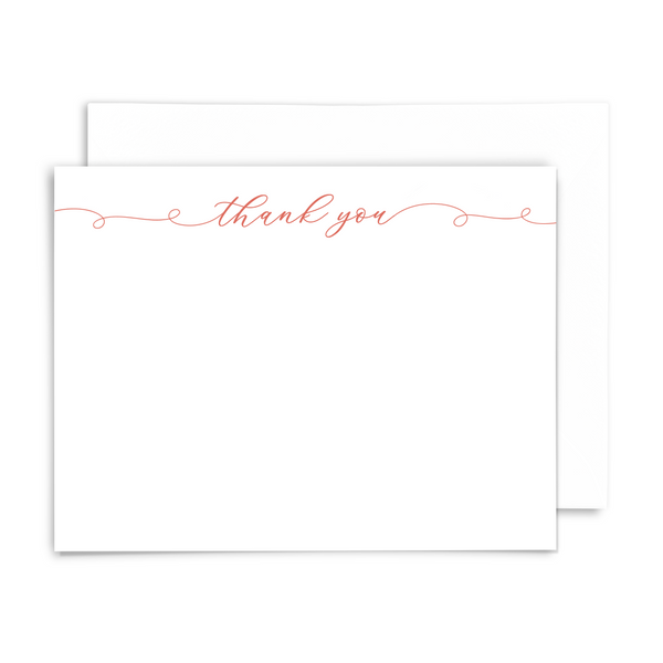 Thank you, for real...you're the best; 10 flat notecard set with envelopes; coral script font on white