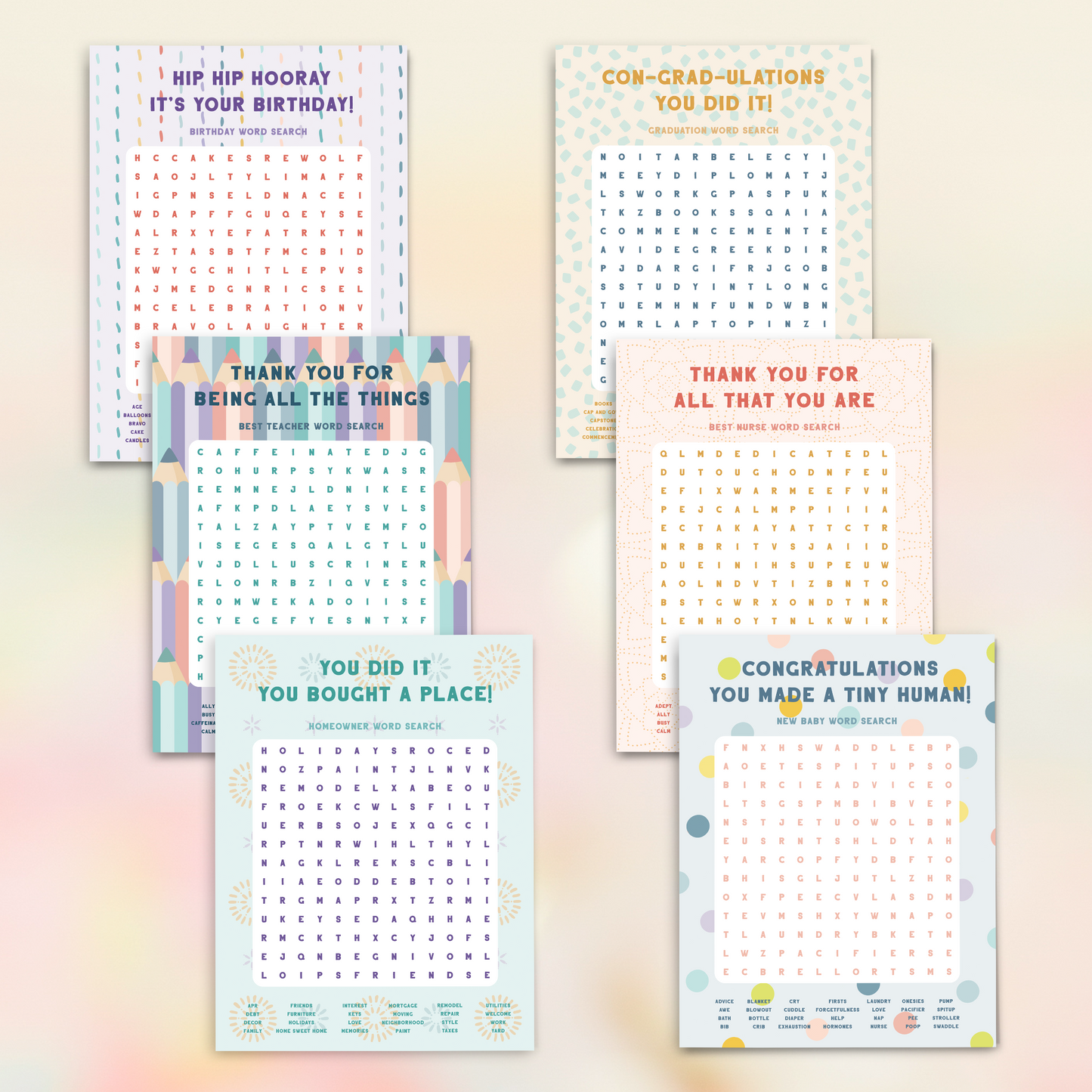 New baby word search: greeting card