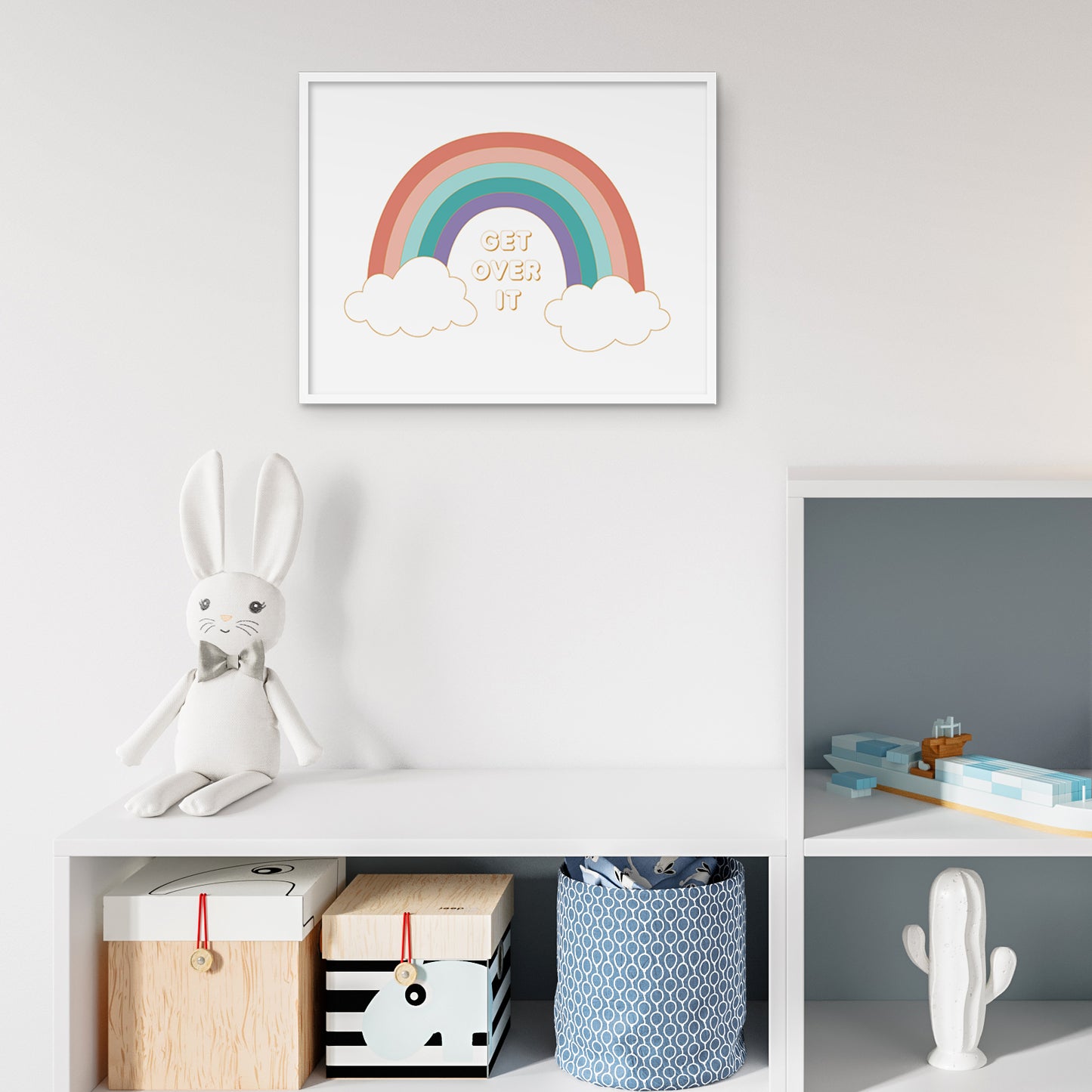 Get over it art print 11x14 rainbow framed in kids room