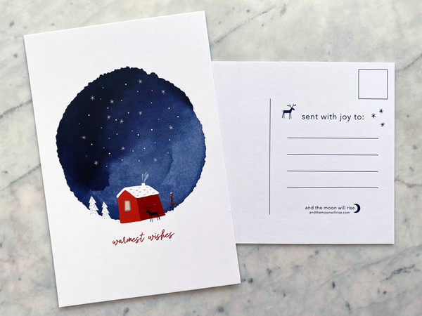 Warmest wishes, cozy watercolor: holiday postcards