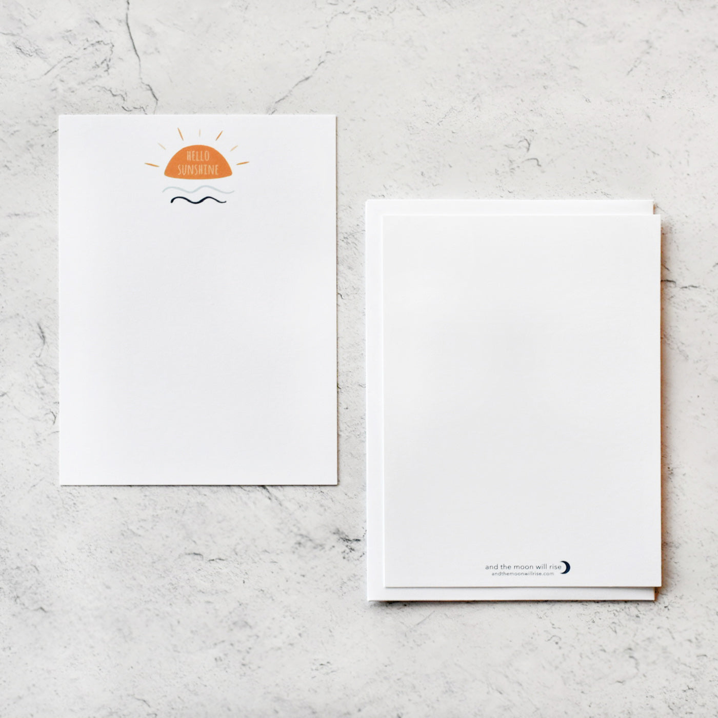 Hello Sunshine; 10 flat notecard set with envelopes; yellow sun with blue waves underneath