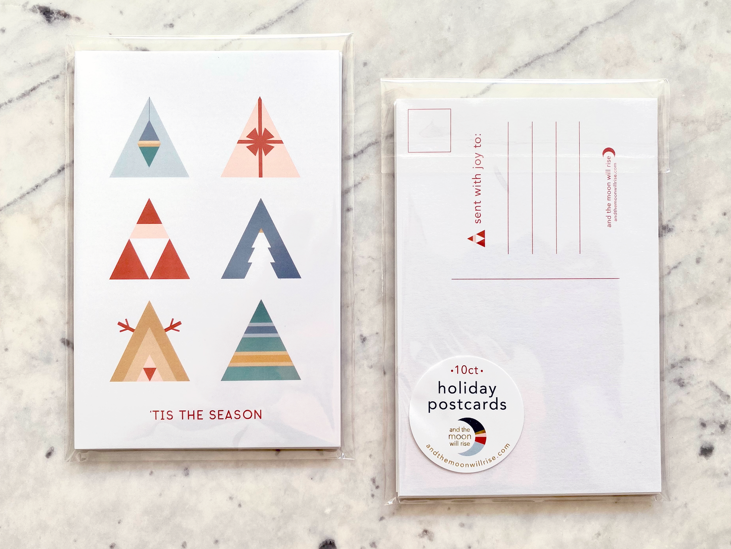 Classic Christmas triangles: holiday postcards